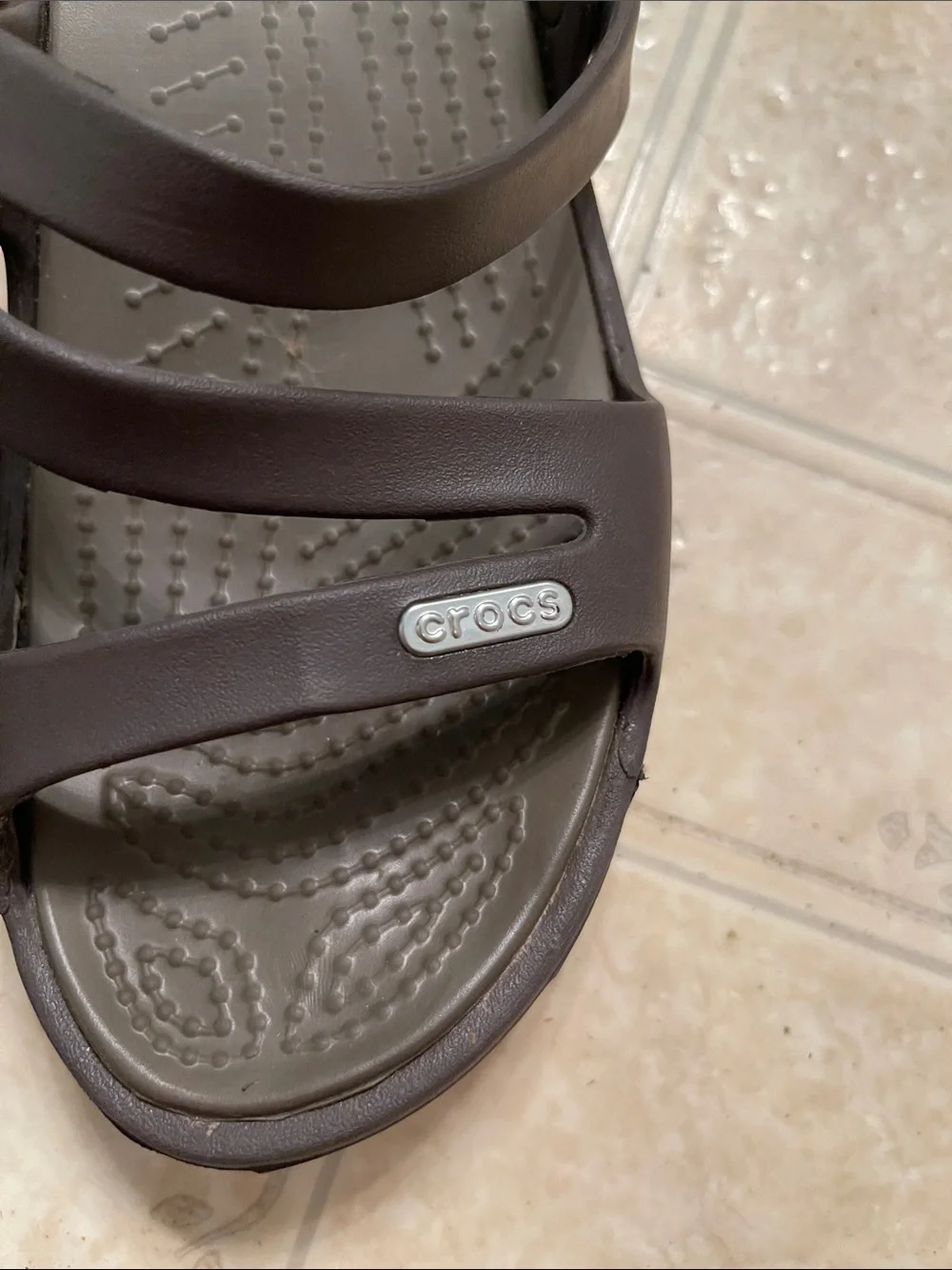 CROCS Brown 3-Strap Slide Sandals